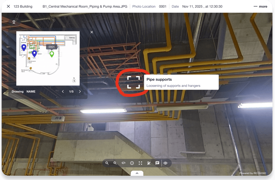Draw and add notes on 360-degree images linked to drawings