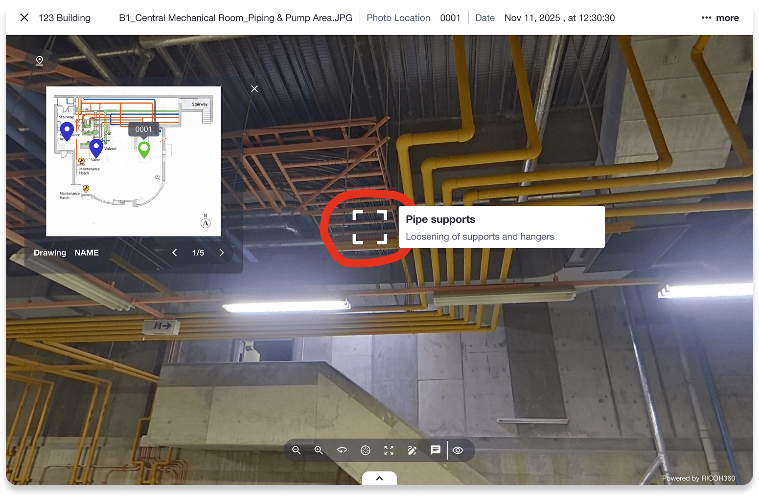 Draw and add notes on 360-degree images linked to drawings